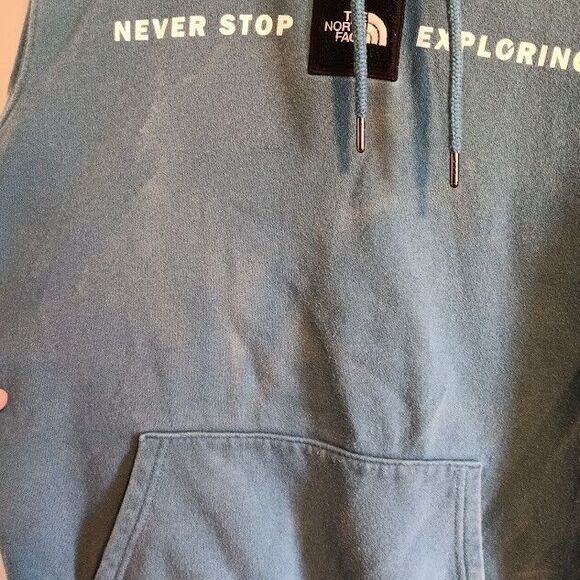 The North Face Never Stop Exploring Pullover Hoodie Men Small Teal Logo Pocket - Picture 3 of 6